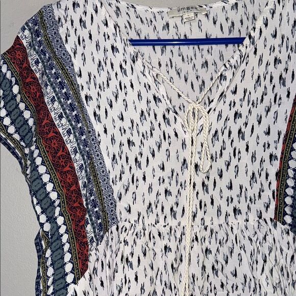 Umgee Black and White Tie Front Bohemian Relaxed Top Large - Picture 3 of 13